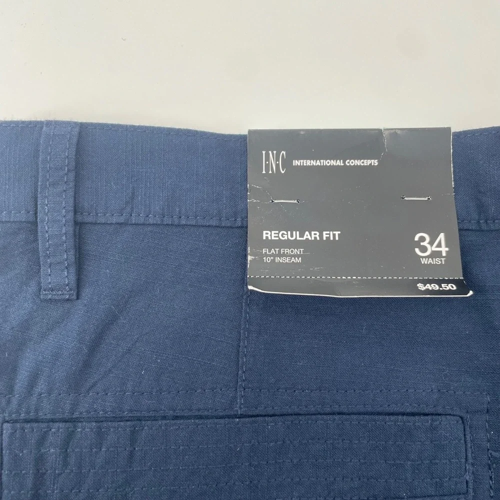INC International Concepts Shorts Mens 34 Navy Blue Flat Front Regular Fit NWT